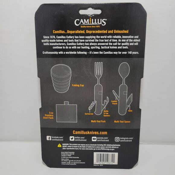 Camillus 4pc Camping multi-tool fork folding cup and stainless steel flask Set - Picture 4 of 6